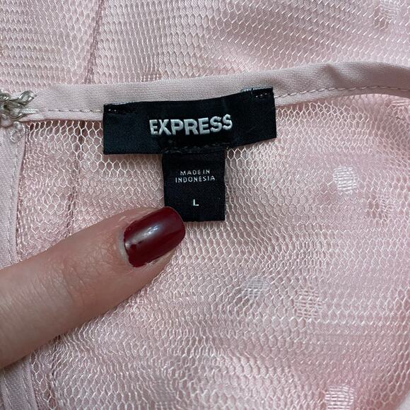 Express Women Pink Tulle Dot Twist Front Peplum Tank Top Size L Boho Coquette - Picture 2 of 8